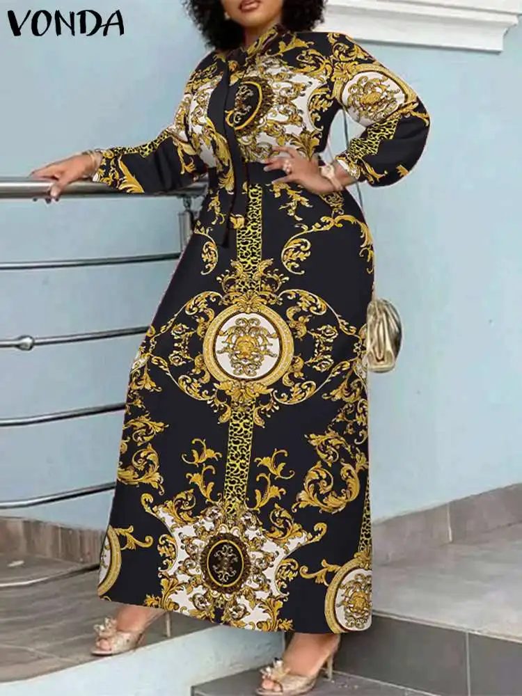 VONDA Vintage Dress Women Long Sleeve Stand Collar Bohemian Printed Holiday Sundress 2023 Summer Bandage Casual Loose Maxi Robe 
VONDA Vintage Dress Women Long Sleeve Stand Collar Bohemian Printed Holiday Sundress 2023 Summer Bandage Casual Loose Maxi Robe