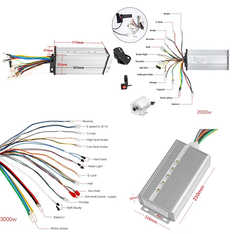 E-bike Brushless Motor Kits 60V 2000w Electric Scooter 1000w 48v Motorcycle 50A Conversion |