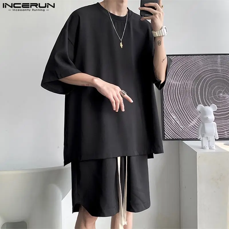 Korean Style New Men Casual Sets Medium Sleeve T-shirts Shorts Fashion Simple Male Solid Two Piece Sets S-5XL INCERUN Tops 2023
Korean Style New Men Casual Sets Medium Sleeve T-shirts Shorts Fashion Simple Male Solid Two Piece Sets S-5XL INCERUN Tops 2023