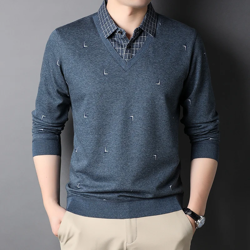 Brand New Top Grade Fake Two Fashion Designer Collared Knit Pullover Sweater Slim Fit Autum Casual Collaree Jumper Men Clothing
Brand New Top Grade Fake Two Fashion Designer Collared Knit Pullover Sweater Slim Fit Autum Casual Collaree Jumper Men Clothing