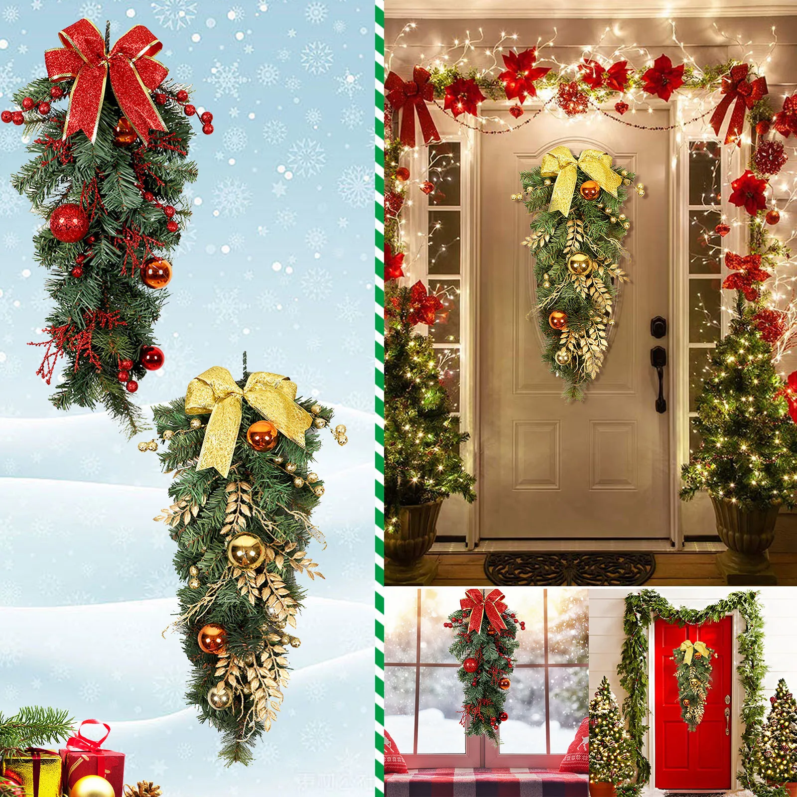 

2022 New Christmas Wreath Upside Down Tree Decorations Christmas Ball Decoration Pendant Front Door Christmas Wreaths Lighted