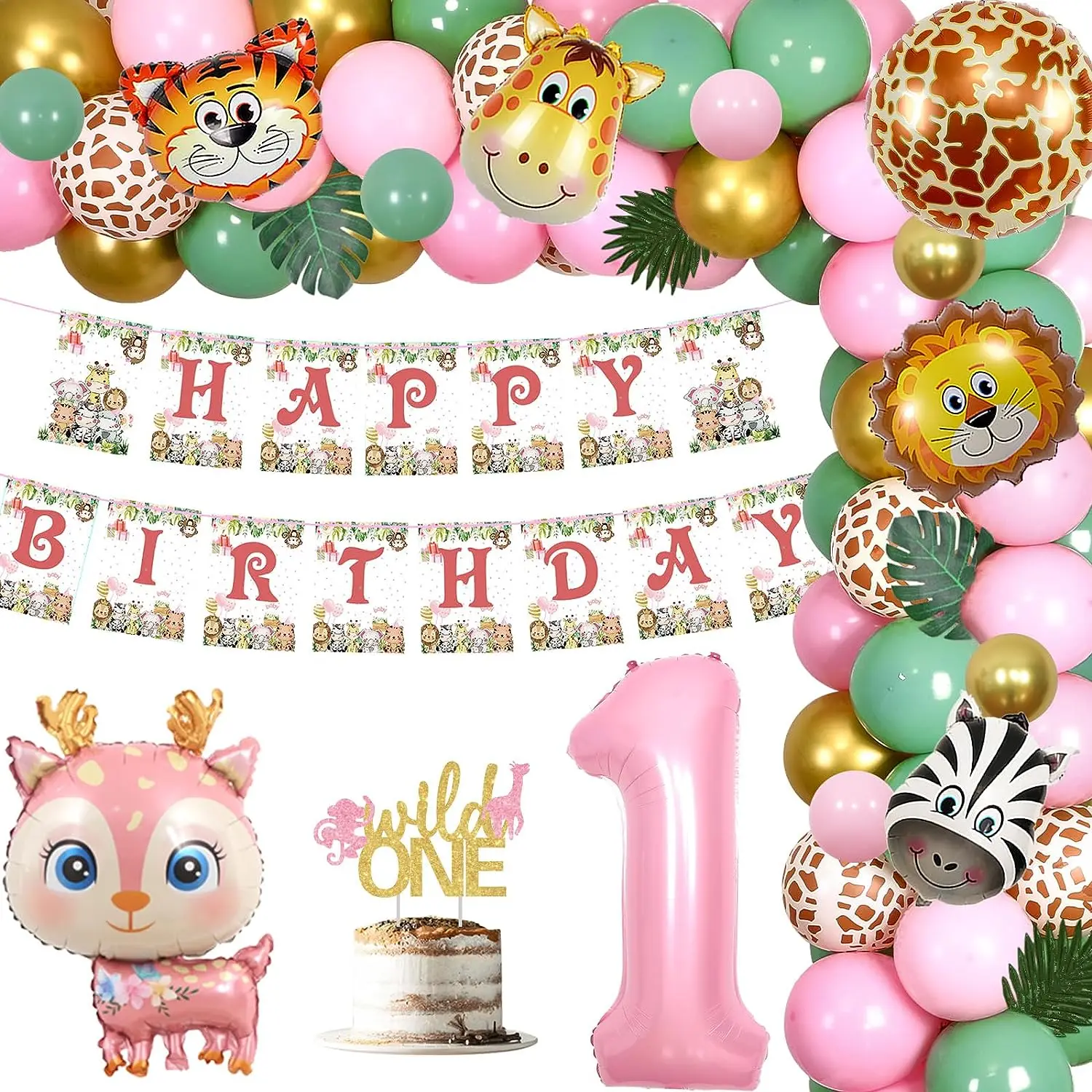 Safari Balloon Arch Kit, Jungle Animals, Sika Balloons, Wild One, Cake Topper, Banner, 1st Birthday Party Decorations, Pink 
Safari Balloon Arch Kit, Jungle Animals, Sika Balloons, Wild One, Cake Topper, Banner, 1st Birthday Party Decorations, Pink