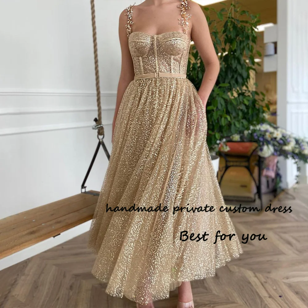 Sparkly Tulle Fairy Prom Party Dresses Spaghetti Straps Sweetheart Evening Party Gowns with Pockets Tea Length Formal Prom Dress
Sparkly Tulle Fairy Prom Party Dresses Spaghetti Straps Sweetheart Evening Party Gowns with Pockets Tea Length Formal Prom Dress