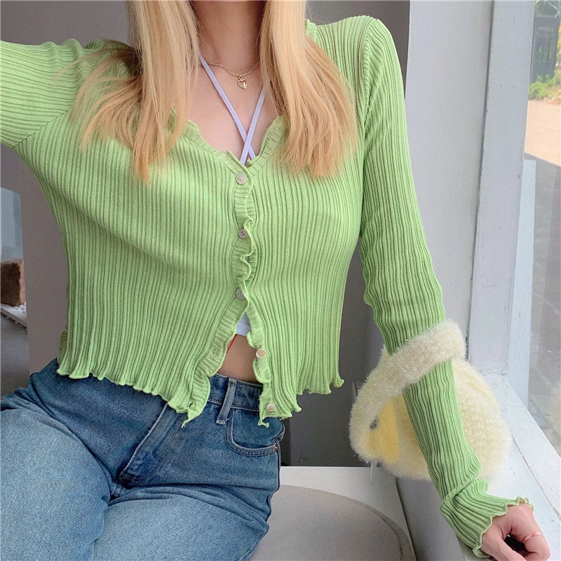 Green Sweet Long-Sleeved V-Neck Knit Solid Cardigan Tops Spring Fall New Korean All-Match Short Purple Sunscreen Chic Sweaters
Green Sweet Long-Sleeved V-Neck Knit Solid Cardigan Tops Spring Fall New Korean All-Match Short Purple Sunscreen Chic Sweaters
