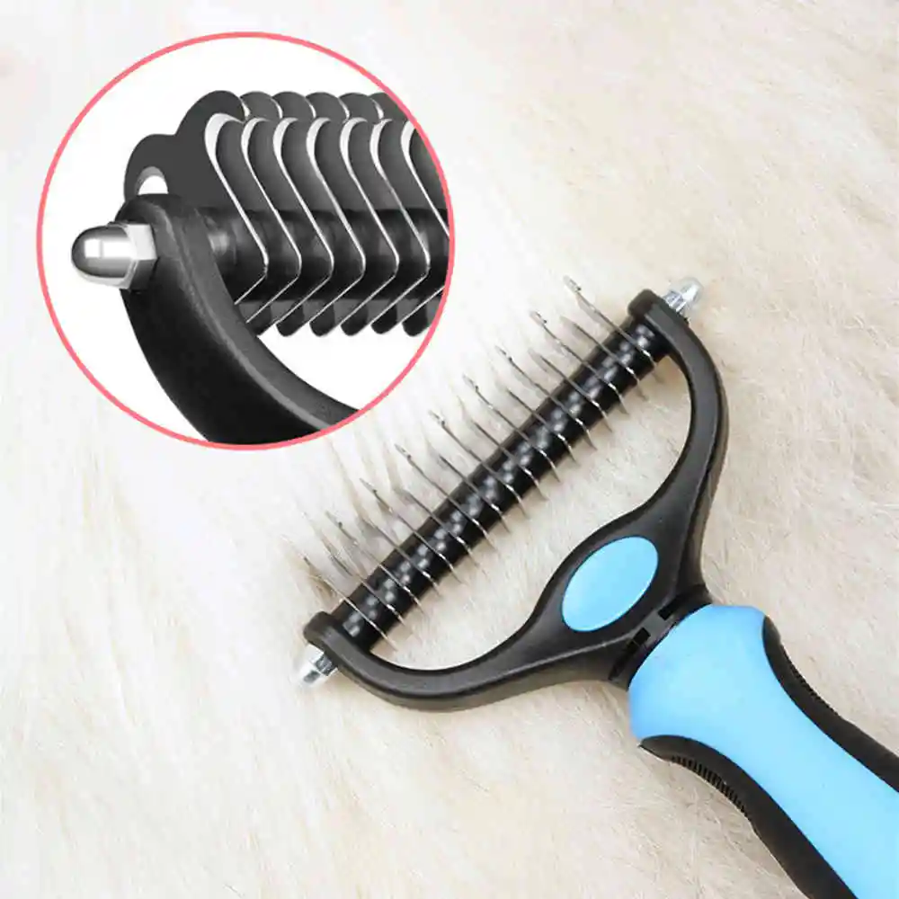

Puppy Sided Curly Trimming Long Cutter Fur Hair Cat Pet Dog Comb Double Grooming Tool Shedding Knot Detangler Brush Dematting