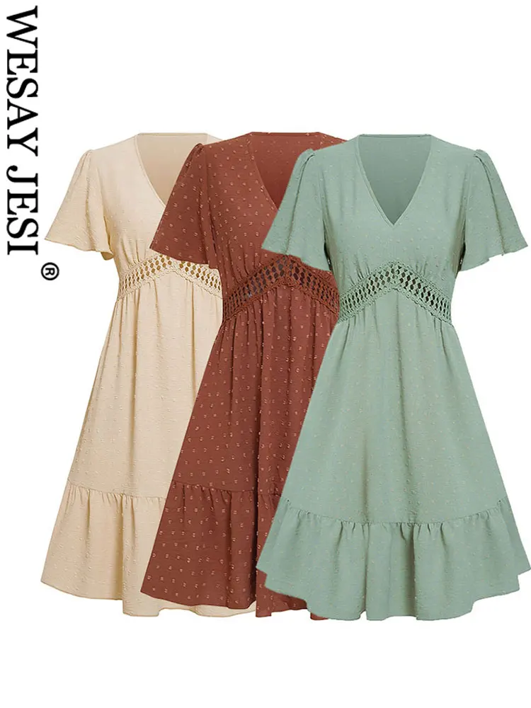 WESAY JESI Women's Fashion V Neck Short Sleeve Dress Dots Vintage Solid Color Fresh Ruffles Dress For Women Casual Spring Summer
WESAY JESI Women's Fashion V Neck Short Sleeve Dress Dots Vintage Solid Color Fresh Ruffles Dress For Women Casual Spring Summer