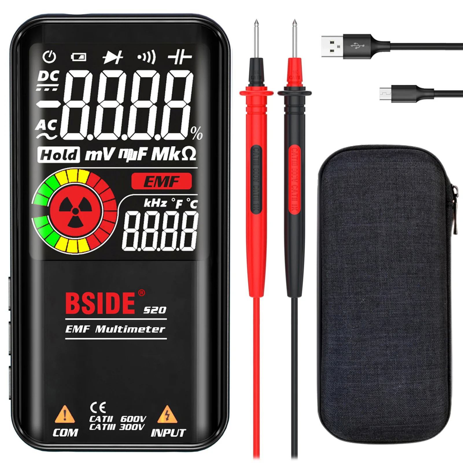 

BSIDE S20 Intelligent EMF Multimeter Electromagnetic Radiation Detector 9999 Counts Auto Range Universal Meter Radiation Monitor