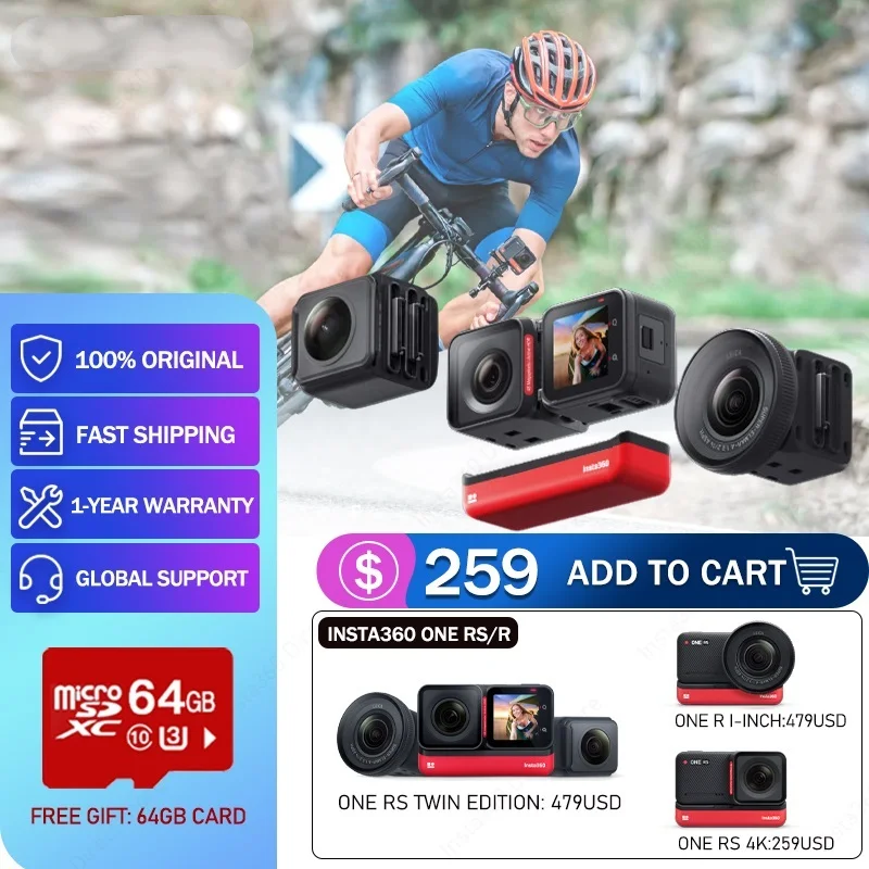 2023 ONE RS/R Insta 360 4K 5,7 K Экшн-камера Twin Edition/ 360 Edition/1 дюйм версия Водонепроницаемая как Gopro
2023 ONE RS/R Insta 360 4K 5,7 K Экшн-камера Twin Edition/ 360 Edition/1 дюйм версия Водонепроницаемая как Gopro