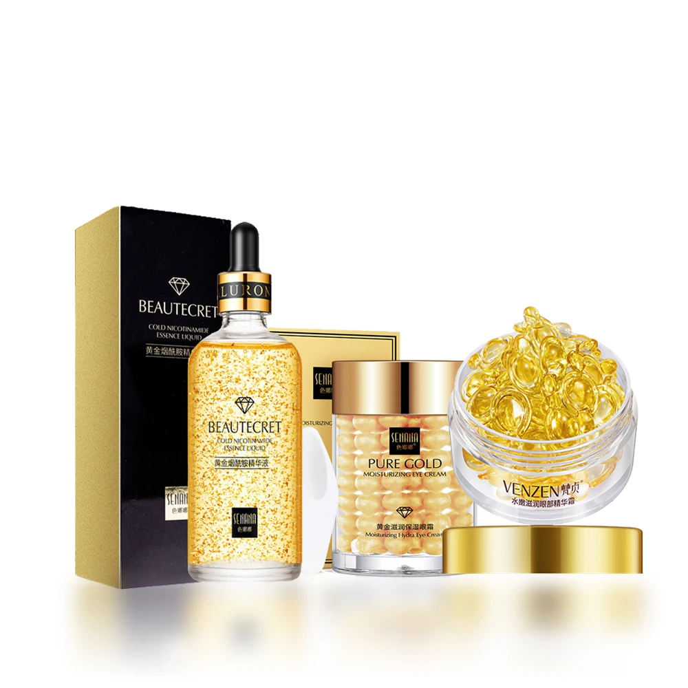 24K Gold Nicotinamide Face Essence Moisturize Whitening Anti Wrinkle Fade Dark Circles Eye Skin Care Cream Korean Cosmetics Set
24K Gold Nicotinamide Face Essence Moisturize Whitening Anti Wrinkle Fade Dark Circles Eye Skin Care Cream Korean Cosmetics Set
