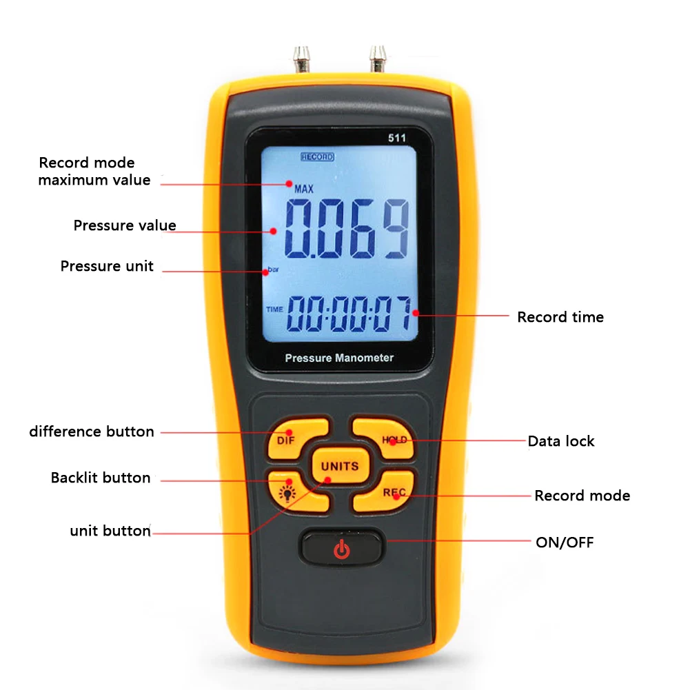 GM511 Digital +-10KPa USB Differential Pressure Meter Gauge Manometer Tester
GM511 Digital +-10KPa USB Differential Pressure Meter Gauge Manometer Tester