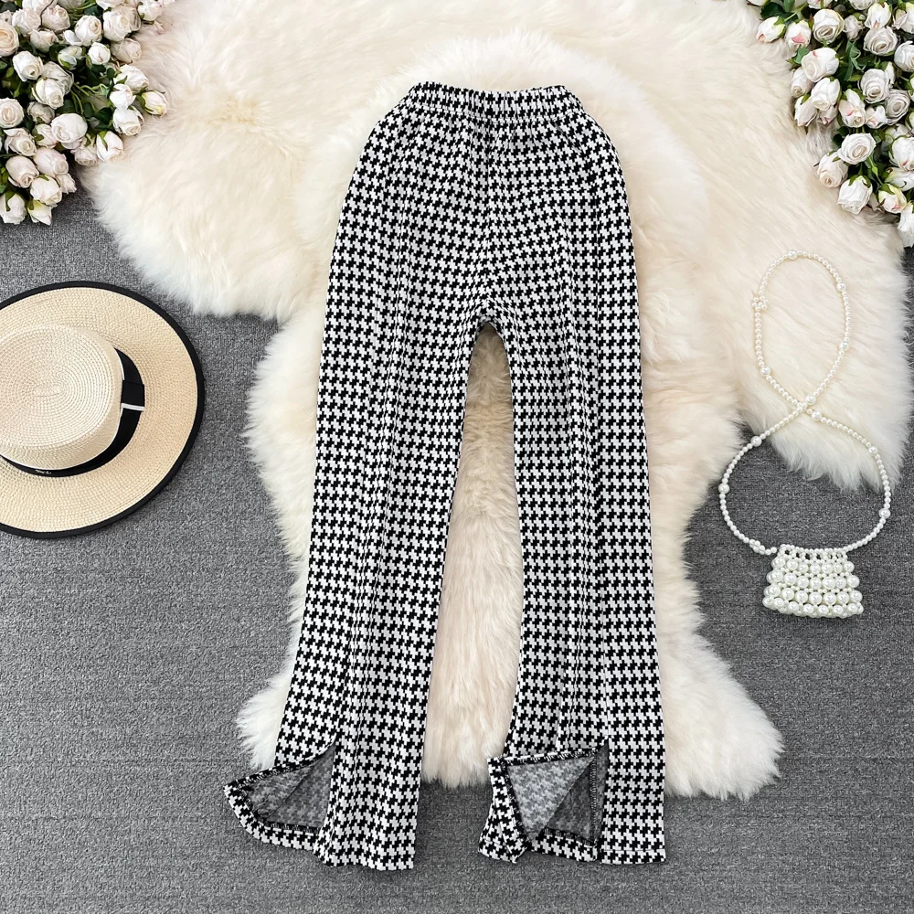 Spring New 2023 Houndstooth Pladi Print Casual Pants Micro Flare Trousers For Women High Waist Show Thin Elastic Wide Leg Pants
Spring New 2023 Houndstooth Pladi Print Casual Pants Micro Flare Trousers For Women High Waist Show Thin Elastic Wide Leg Pants