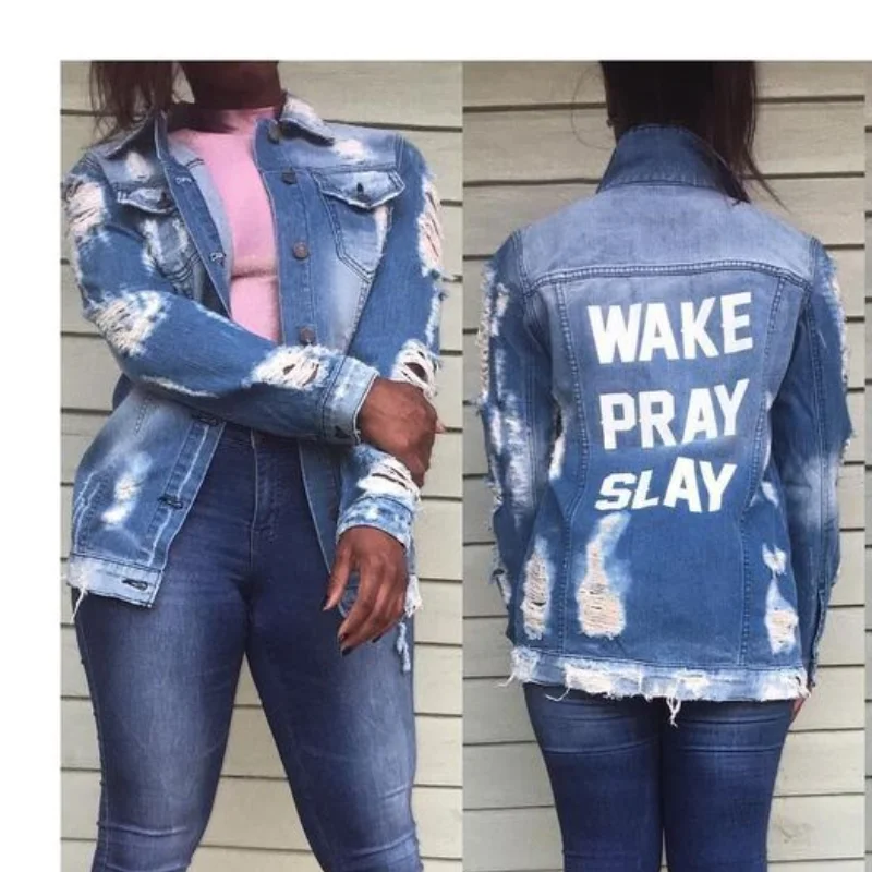 Fashion Frayed Ripped Cowboy Long Denim Jackets Women Casual Loose Jean Jacket 2021 Boyfriend Style Letter Jackets Streetwear
Fashion Frayed Ripped Cowboy Long Denim Jackets Women Casual Loose Jean Jacket 2021 Boyfriend Style Letter Jackets Streetwear