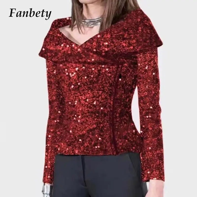2023 Autumn Winter Vintage Slim Sequins Tops Women Harajuku Glitter Lapel Long Sleeve Women Jacket Fashion Chic Streetwear Coats
2023 Autumn Winter Vintage Slim Sequins Tops Women Harajuku Glitter Lapel Long Sleeve Women Jacket Fashion Chic Streetwear Coats