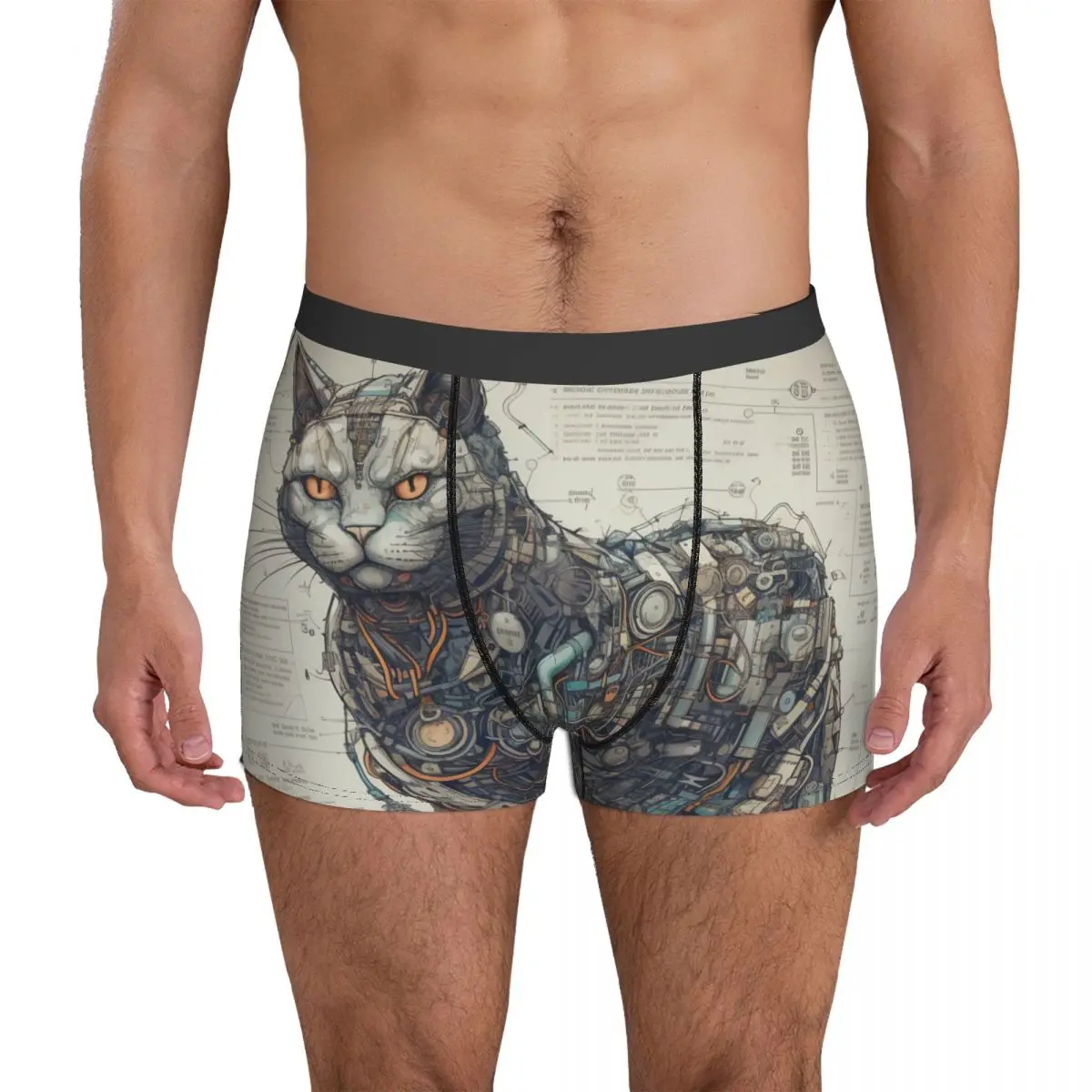 Нижнее белье с рисунком кота, с изображением робота, с рисунком, простые трусики, шорты, трусы с 3D мешочком, мужские размера плюс, трусы