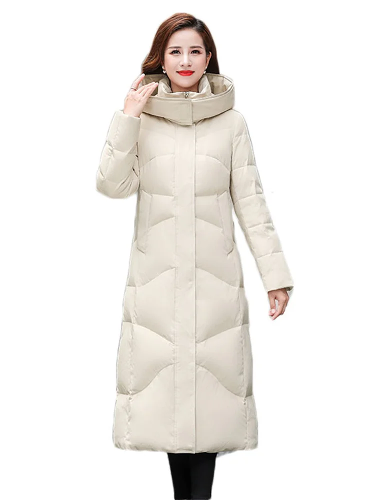 

Женский длинный пуховик, Осень-зима 2023, новая модная Темпераментная Женская Роскошная куртка на белом утином пуху среднего возраста для мам