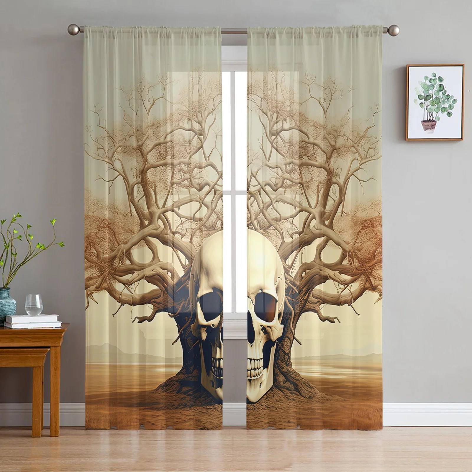 Шторы из тюля с изображением черепа, ветки дерева, травы, небесно-яркого света, шторы из искусственной ткани для гостиной, спальни, балкона 
Шторы из тюля с изображением черепа, ветки дерева, травы, небесно-яркого света, шторы из искусственной ткани для гостиной, спальни, балкона
