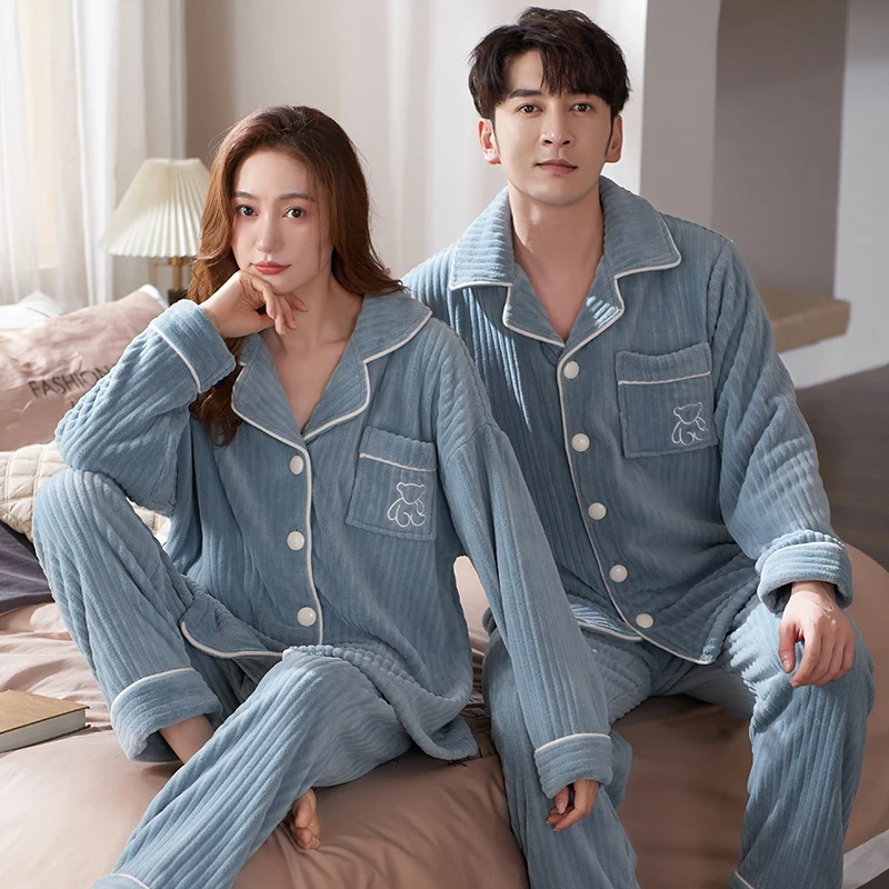 Winter Flannel Couples Pajamas Sets Loose Blue Turn-down Collar Couple 2-piece Home Suits Cute Bear Pyjamas Women Warm Sleepwear
Winter Flannel Couples Pajamas Sets Loose Blue Turn-down Collar Couple 2-piece Home Suits Cute Bear Pyjamas Women Warm Sleepwear