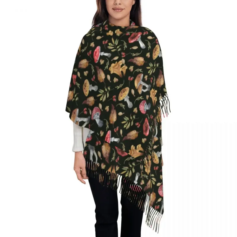 

Dark Dream Forest Various Mushrooms Scarf for Women Winter Pashmina Shawls and Wrap Grunge Mushroom Shawl Scarf