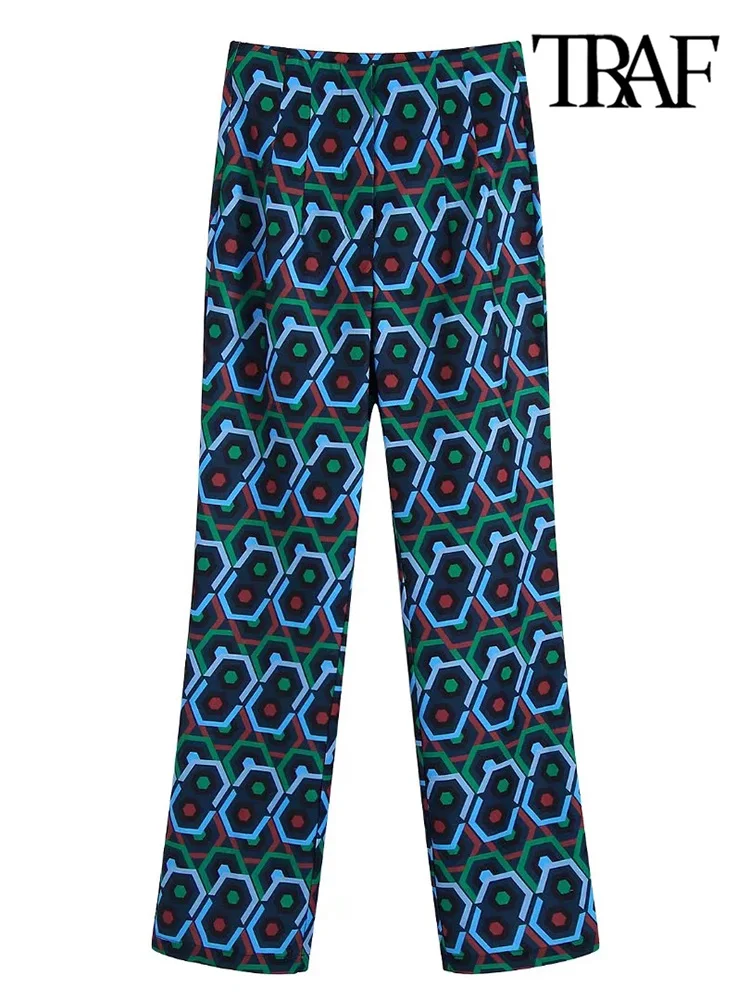 TRAF Women Fashion With Geometric Print Flared Pants Vintage High Waist Zipper Fly Female Trousers Mujer 
TRAF Women Fashion With Geometric Print Flared Pants Vintage High Waist Zipper Fly Female Trousers Mujer