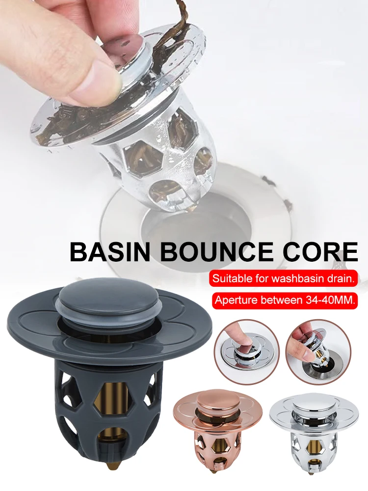 Bathroom Sink Drain Stopper for 34-40mm Bounce Core Pop Up Sink Drain Filter Anti Clogging Basket Strainer With Hair Catcher
Bathroom Sink Drain Stopper for 34-40mm Bounce Core Pop Up Sink Drain Filter Anti Clogging Basket Strainer With Hair Catcher