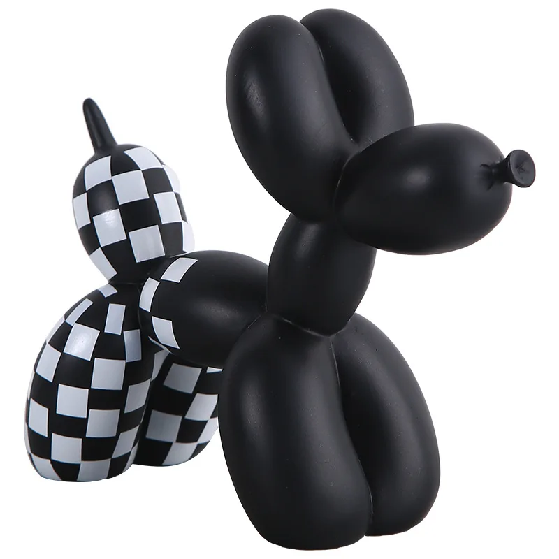 

Nordic Checkerboard Balloon Dog Sculpture Statue Resin Modern Home Living Room Decoration Kawaii Room Decor Desk Accessories