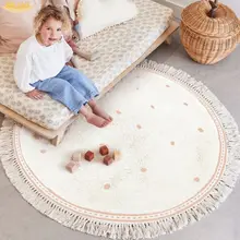 White Fluffy Carpet For Living Room Hairy Nursery Play Mat For Children Soft White Foot Mat Dot Plush Bedroom Rug With Tasselsl