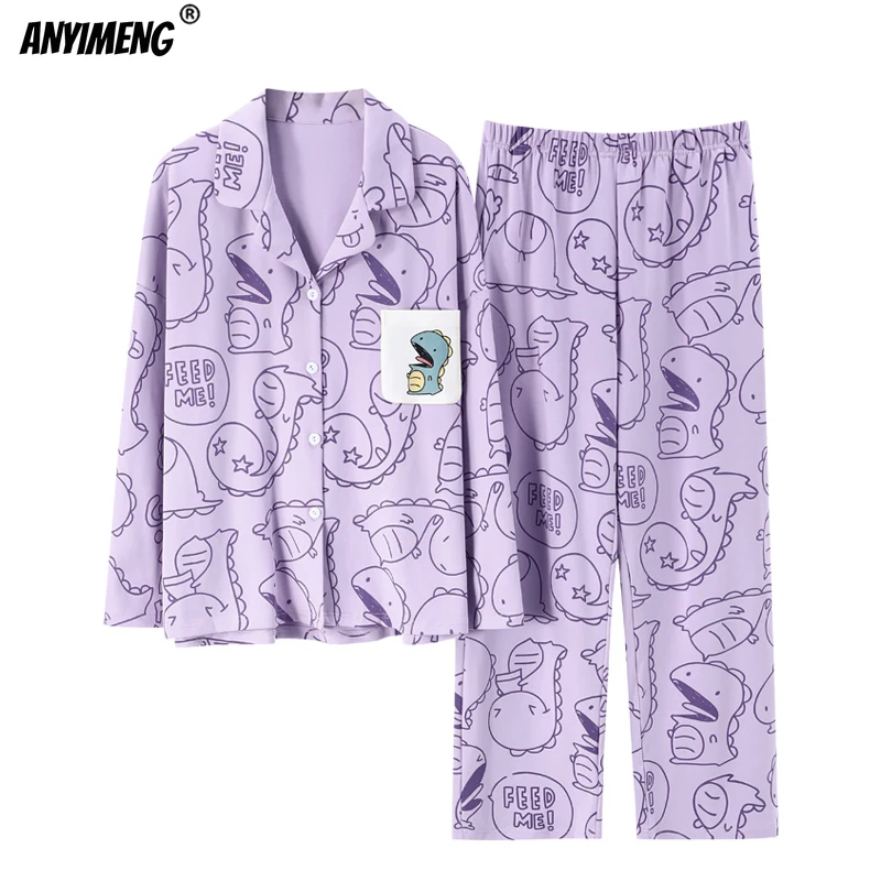 New Autumn Winter Knitted Cotton Women's Pajamas Kawaii Dinosaur Printing Nightwear Leisure Purple Sleepwear for Young Girls
New Autumn Winter Knitted Cotton Women's Pajamas Kawaii Dinosaur Printing Nightwear Leisure Purple Sleepwear for Young Girls