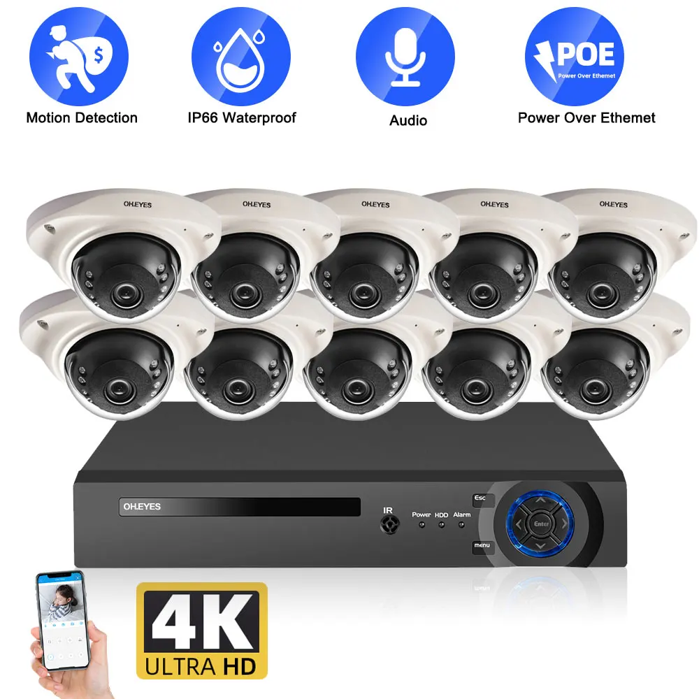 

H.265 8CH 4K NVR Kit 8MP Audio Record Outdoor CCTV Security Camera System 10CH 8MP POE IP Dome Camera Video Surveillance Set