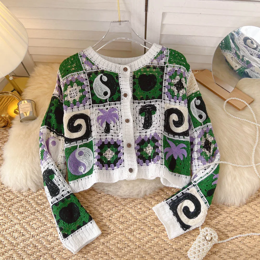 Loose Vintage Cargidans For Woman Autumn Crochet Floral Hollow Out Long Sleeve Femme Thin Sweaters French Chic Women Cardigan
Loose Vintage Cargidans For Woman Autumn Crochet Floral Hollow Out Long Sleeve Femme Thin Sweaters French Chic Women Cardigan