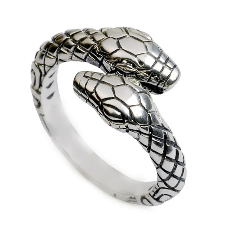 

Vintage Double Head Snake Rings Men's Women Opening Resizable Punk Hip Hop Ring Jewelry Rap Rock Culture Animals Shape Rings