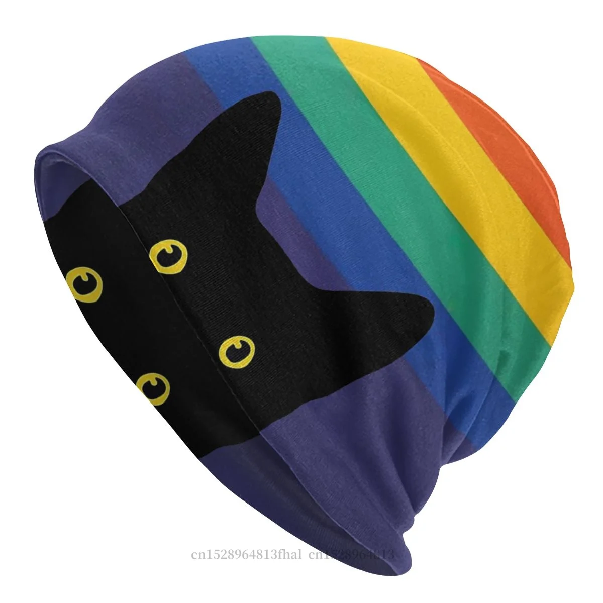 

Skullies Beanies Hat Peeking Cat In Rainbow Circle Outdoor Beanie Caps For Men Women LGBTQ Flag Ski Caps Cotton Bonnet Hats