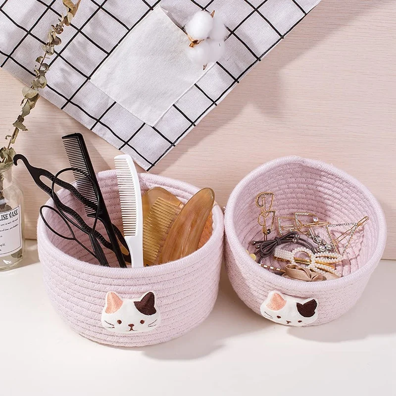 2 PCS Small Basket Cat Mini Woven Baskets Cotton Rope Basket Little Storage Basket For Organizing For Nursery Room Decor
2 PCS Small Basket Cat Mini Woven Baskets Cotton Rope Basket Little Storage Basket For Organizing For Nursery Room Decor