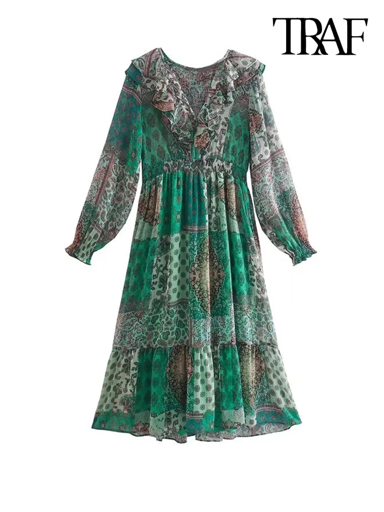 Платье-миди женское с оборками, длинным рукавом и поясом на резинке
Платье-миди женское с оборками, длинным рукавом и поясом на резинке