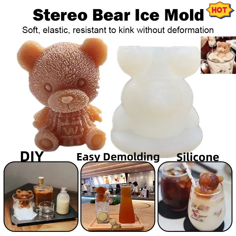 

3d форма в виде медведя, силиконовая форма для льда, форма для льда, ремесленное мыло, «сделай сам», форма для шоколада, конфет, теста, инструмент для приготовления кофе, молока, чая