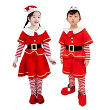 Christmas Childrens Red Elf Clothing Set Kids New Year Party Santa Clause Cosplay Fancy Novelty Costume