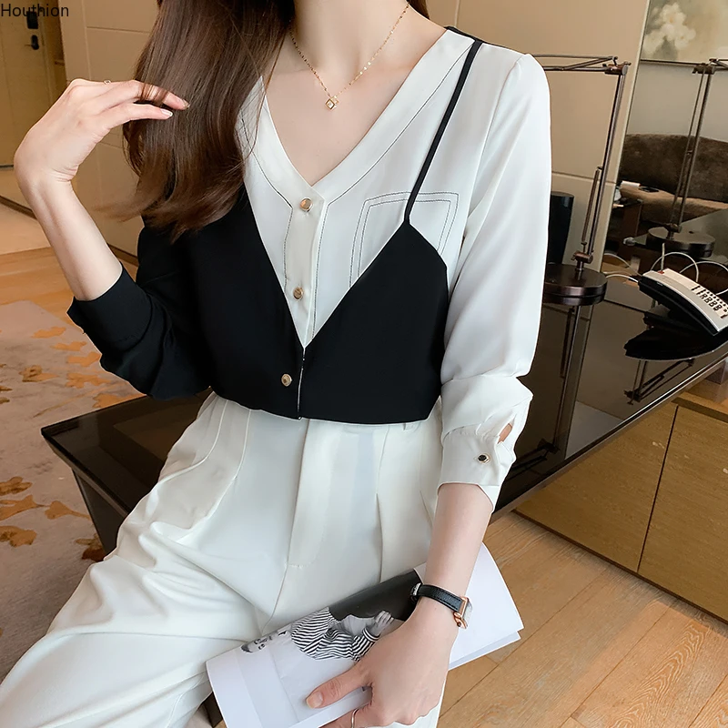 Summer Autumn New Women's Blouse V-neck Long Sleeve Stitching Shirt Printing Chiffon Top Casual Fashion Loose Clothing Houthion
Summer Autumn New Women's Blouse V-neck Long Sleeve Stitching Shirt Printing Chiffon Top Casual Fashion Loose Clothing Houthion