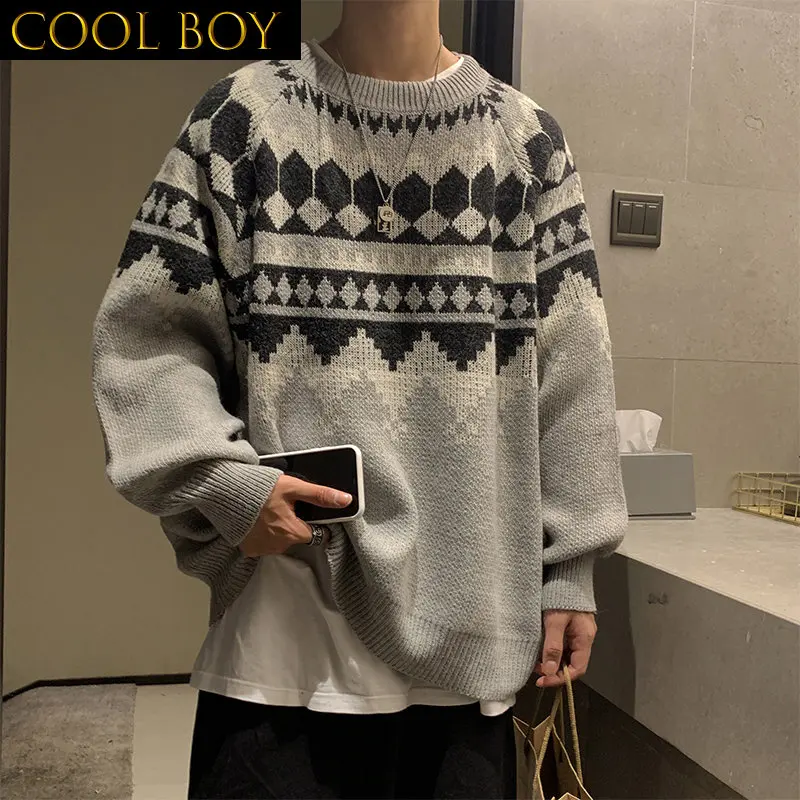 J GIRLS Men Argyle Pullovers Oversize Leisure Thicker Students Retro Knitting High Quality Males Sweaters All-match Korean Style
J GIRLS Men Argyle Pullovers Oversize Leisure Thicker Students Retro Knitting High Quality Males Sweaters All-match Korean Style