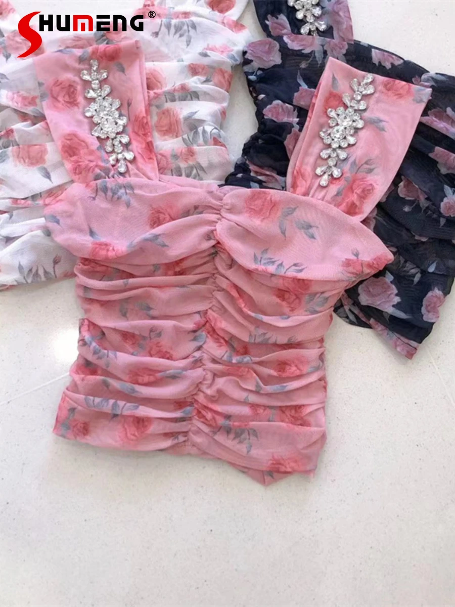 Sweet Floral Printing Diamond Pleated Suspender Vest Women 2022 Summer New Slimming Short All-Matching Tube Top Camis Sexy Tops
Sweet Floral Printing Diamond Pleated Suspender Vest Women 2022 Summer New Slimming Short All-Matching Tube Top Camis Sexy Tops