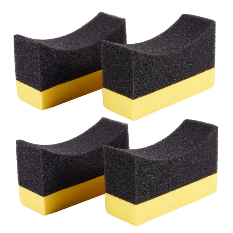 

4X Contoured Auto Wheels Brush Sponge Tools Applicator Special Yellow+Black