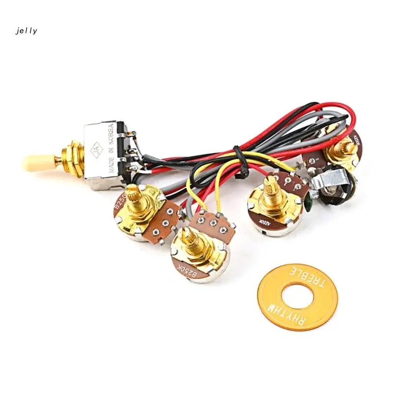 448C 2 Volume 2 Tone Control Prewired 3 Way Toggle Switch 250K Pots Electric Guitar Wiring Harness Kits Replacement with Jack
448C 2 Volume 2 Tone Control Prewired 3 Way Toggle Switch 250K Pots Electric Guitar Wiring Harness Kits Replacement with Jack