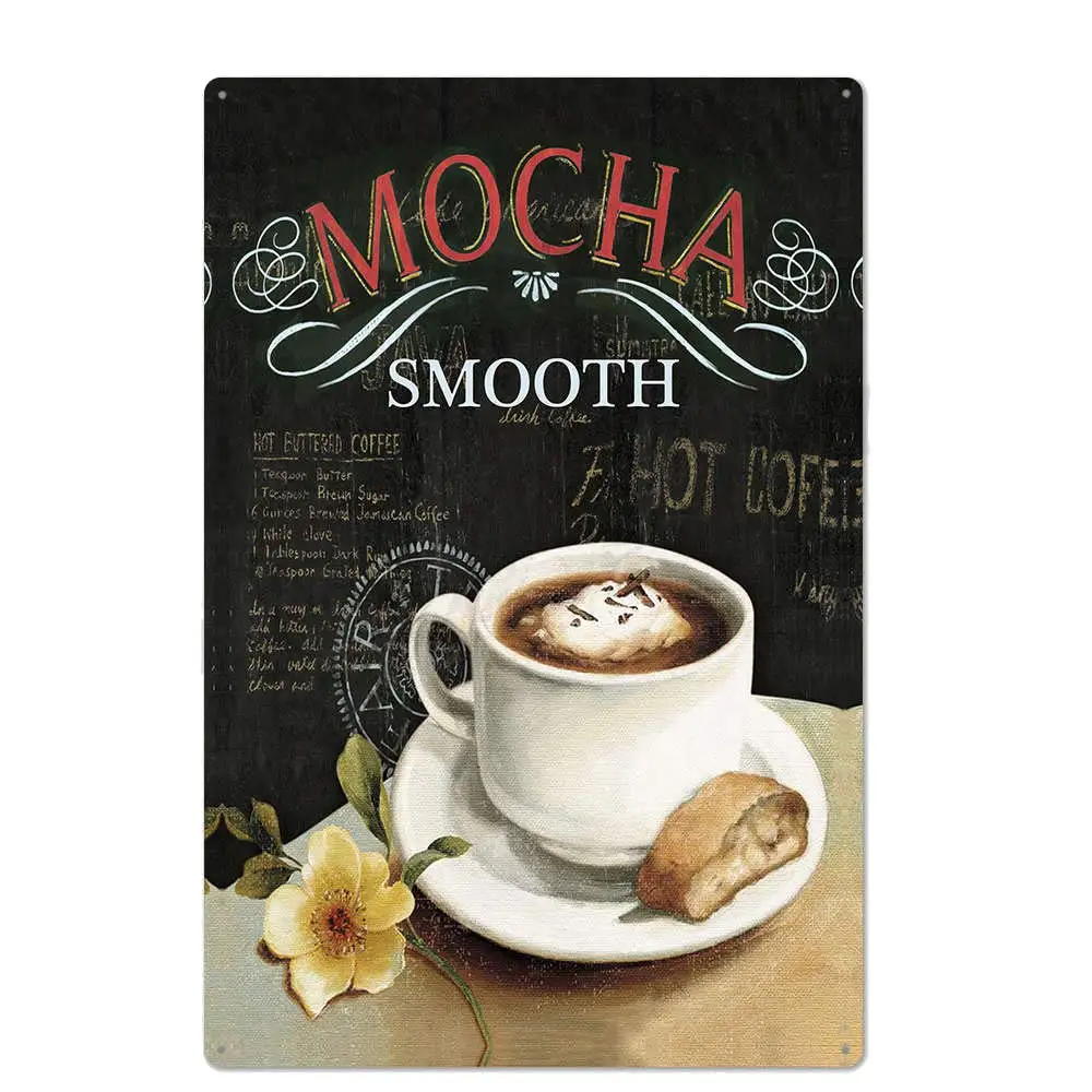 

Retro Design Mocha Smooth Tin Metal Signs Wall Art | Thick Tinplate Print Poster Wall Decoration for Cafe/Kithcen/Coffee Corner