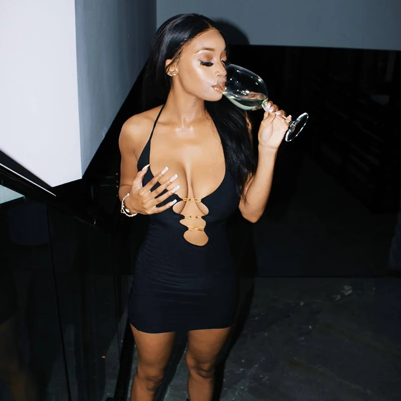 Halter Sexy Backless Mini Dress Party Club Outfit Solid Cut Out Metal Ring Ties Dresses Chic Clothes
Halter Sexy Backless Mini Dress Party Club Outfit Solid Cut Out Metal Ring Ties Dresses Chic Clothes