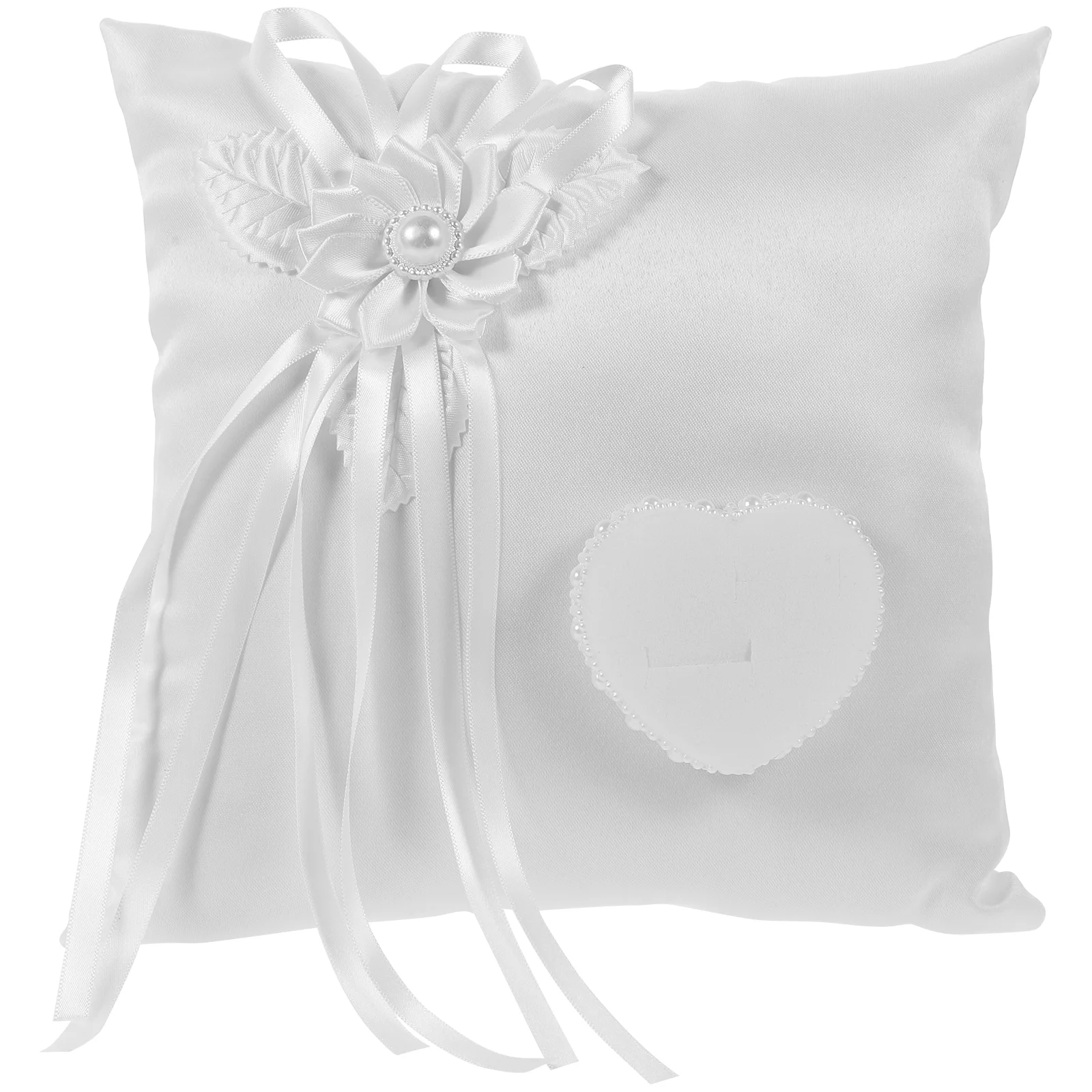 

Ring Pillow Wedding Bearer Cushion Holder Lace Bridal Pillows Box Flower Ceremony White Satin Engagement Marriage Pearl Jewelry