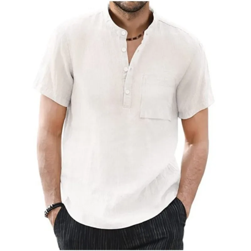 Man T-shirt Cotton Linen Shirts Summer Tops Casual Loose Mens Short Sleeved Baggy Shirt Design Solid Blouse Shirts Streetwear
Man T-shirt Cotton Linen Shirts Summer Tops Casual Loose Mens Short Sleeved Baggy Shirt Design Solid Blouse Shirts Streetwear