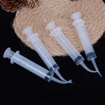 4pcs Clear Disposable Dental Irrigation Syringe With Curved Tip Ear Washing Device Transparent Whitening Instrument 12ml