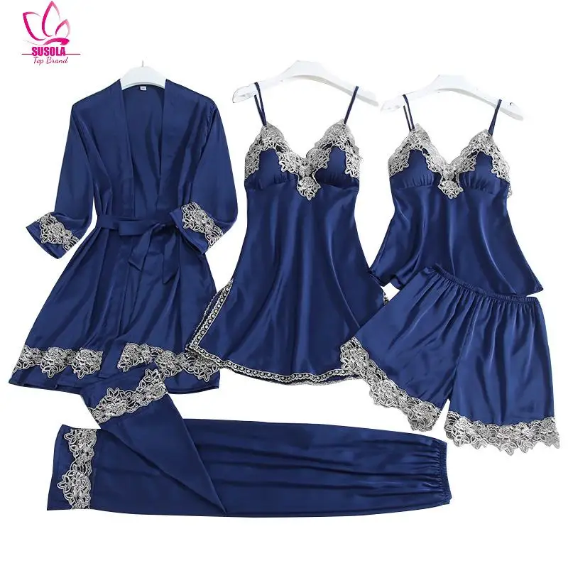 5PCS Satin Sleepwear Lady Pajamas Suit Nighty&Robe Suit Sexy Intimate Lingerie Casual Bridal Wedding Gift Homewear Nightgown
5PCS Satin Sleepwear Lady Pajamas Suit Nighty&Robe Suit Sexy Intimate Lingerie Casual Bridal Wedding Gift Homewear Nightgown