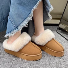 Women Thick Sole Faux Fur Slippers Winter Plush Warm Cotton Shoes Woman Indoor Outdoor Non Slip Fluffy Platform Slippers 2023