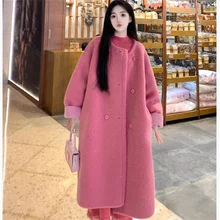 Korean Womens 2023 Autumn/Winter New Fashion Retro Versatile Advanced Commuter Loose Medium Length Thickened Coat Coat P256