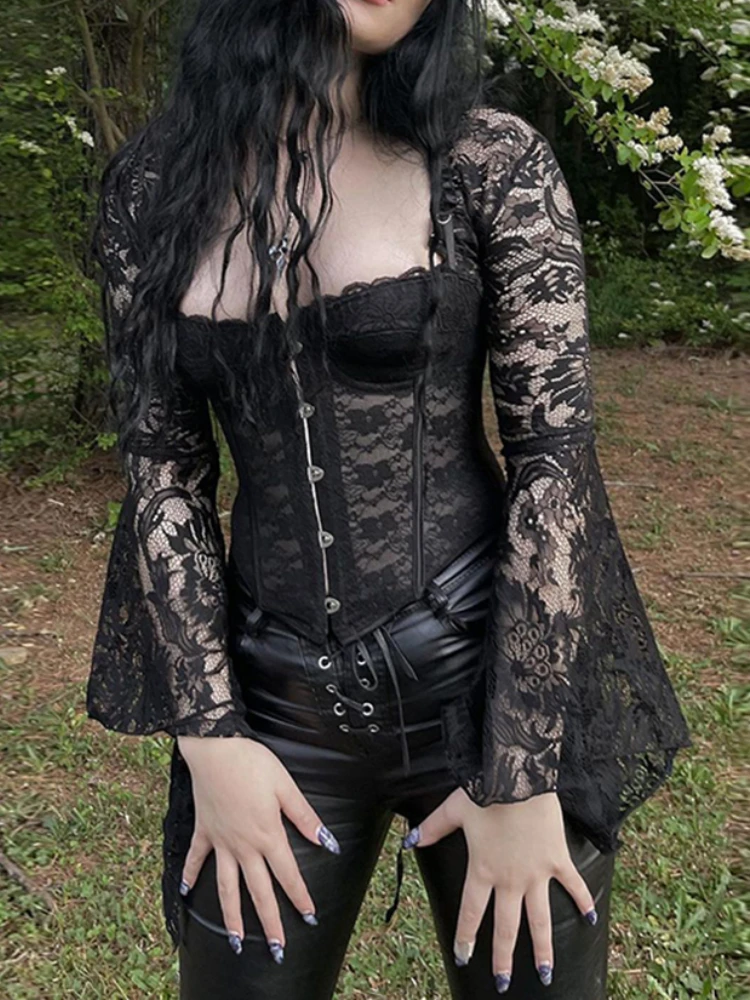 AltGoth Vintage Mall Gothic Sexy Blouse Women Aesthetic Y2k E-girl Lace See Through Flare Sleeve Sqaure Collar Corset Crop Tops
AltGoth Vintage Mall Gothic Sexy Blouse Women Aesthetic Y2k E-girl Lace See Through Flare Sleeve Sqaure Collar Corset Crop Tops