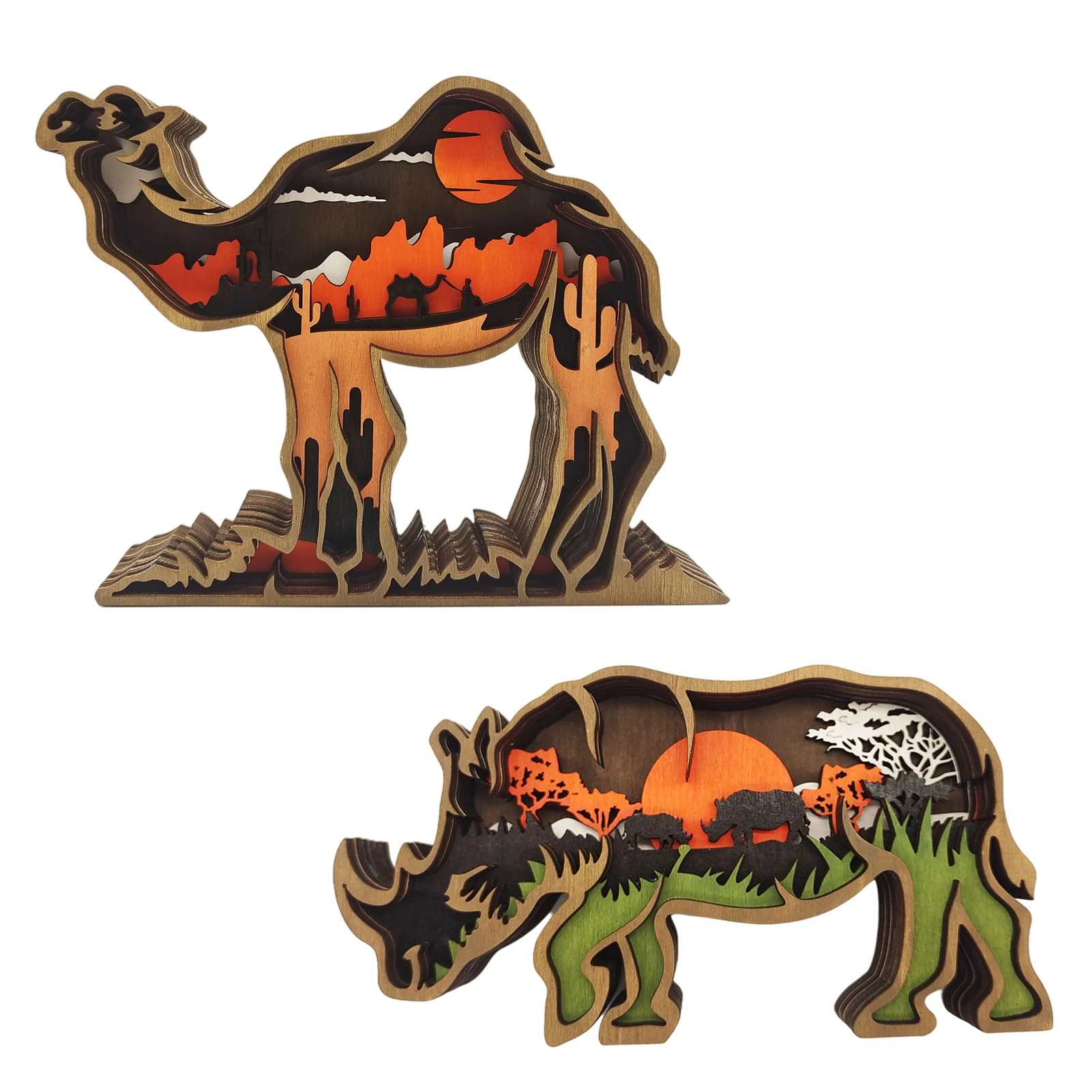 Вырезанные деревянные изделия для резьбы в виде животных, инновационные верблюжьи носороги, блестящие многослойные украшения для дома
Вырезанные деревянные изделия для резьбы в виде животных, инновационные верблюжьи носороги, блестящие многослойные украшения для дома